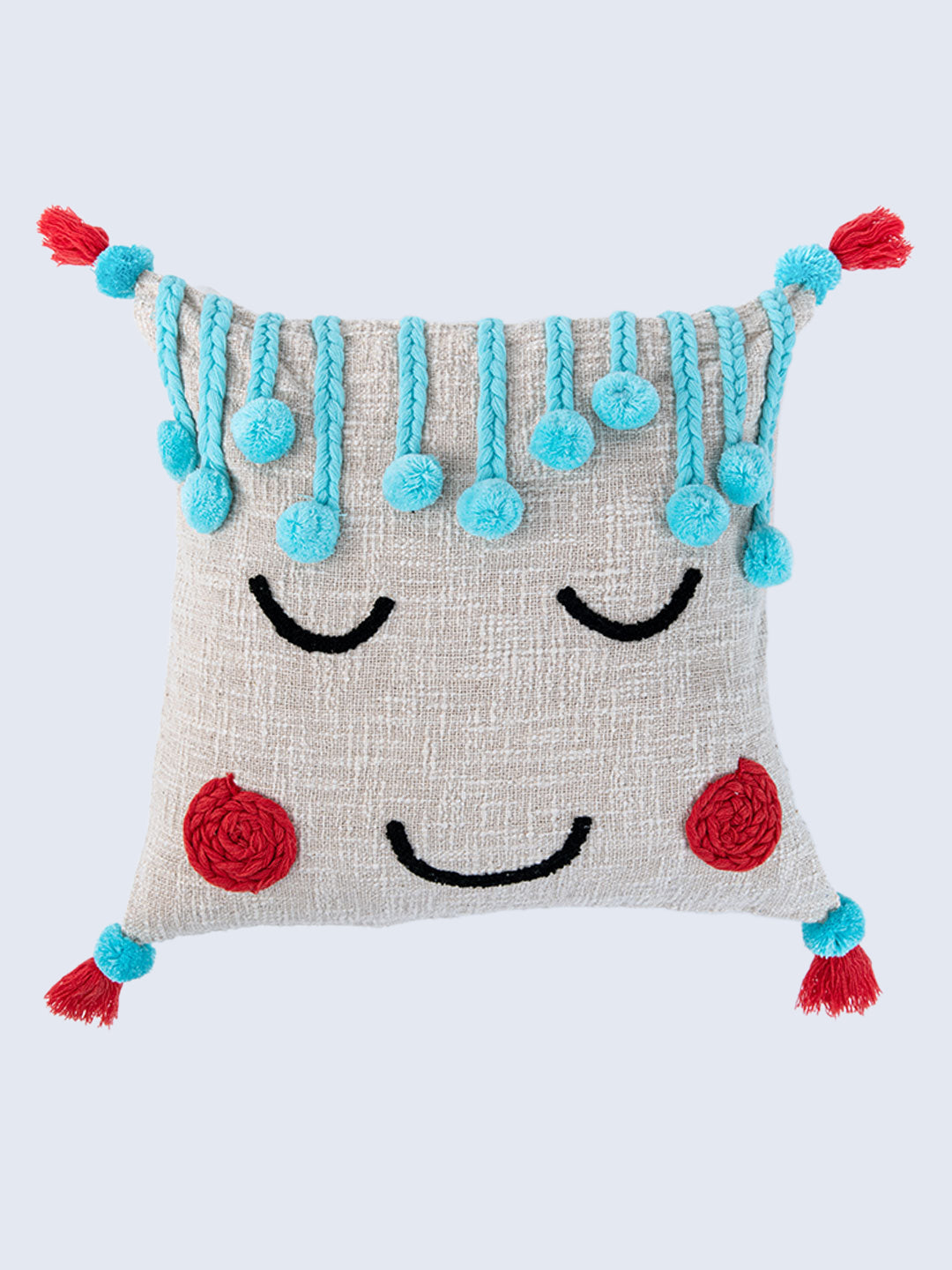 Blushy Smile Face Embroidered Cushion Cover