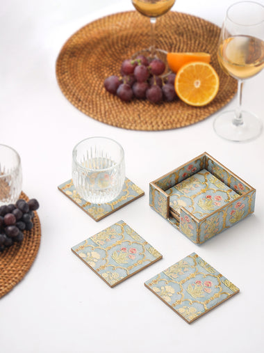 Wooden Coaster Teal Arabseques Set of 6