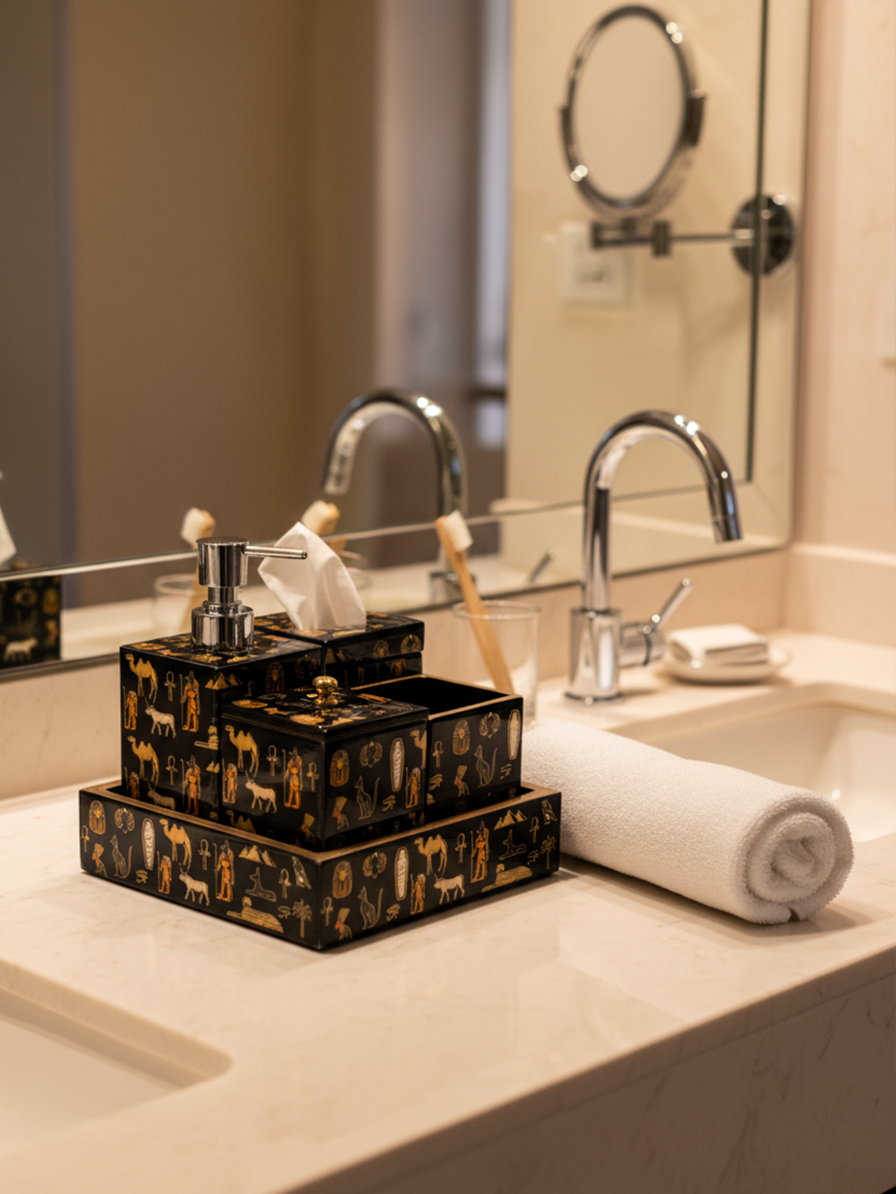 Black Ancient Egypt Printed Bath Set Of 5