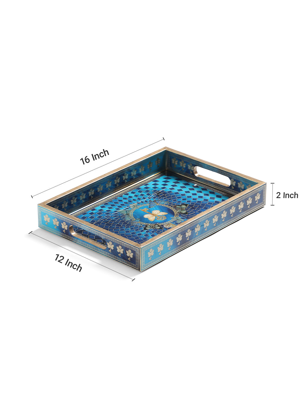 Blue Butterfly Printed  Rectangle Large Tray